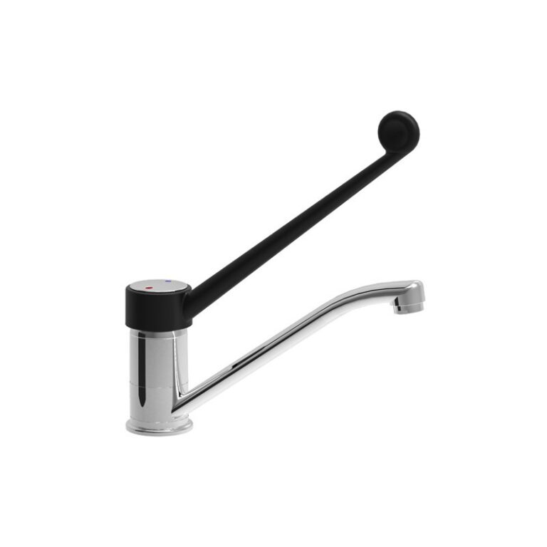 asztali csaptelep hosszu fekete orvosi karral es kifolyoval 230x130 mm